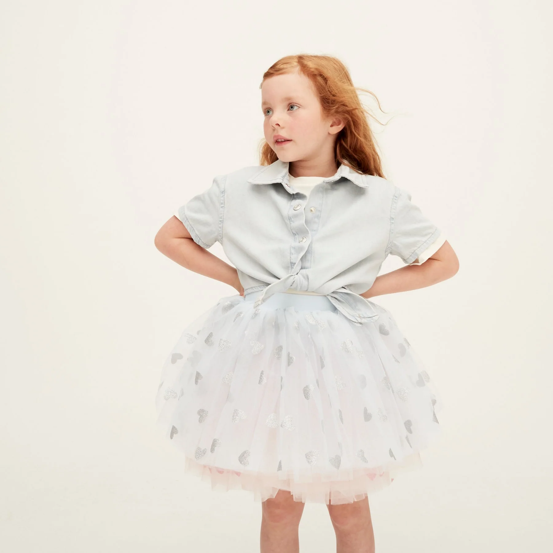 Sky Blue Tutu with Silver Glitter Hearts - Image 2