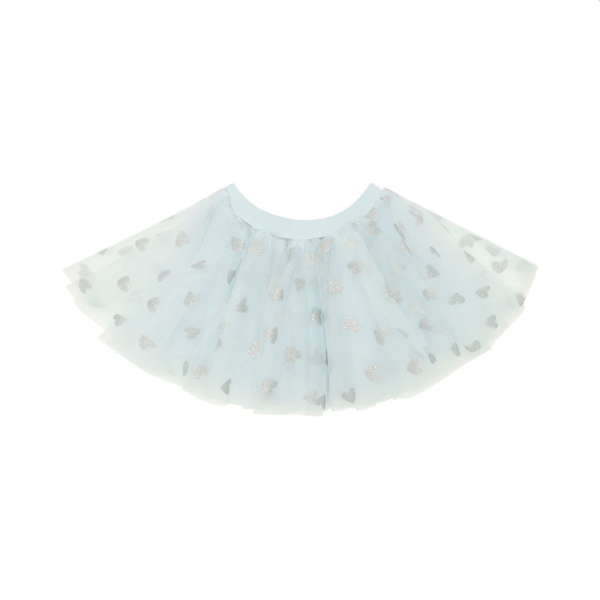 Sky Blue Tutu with Silver Glitter Hearts