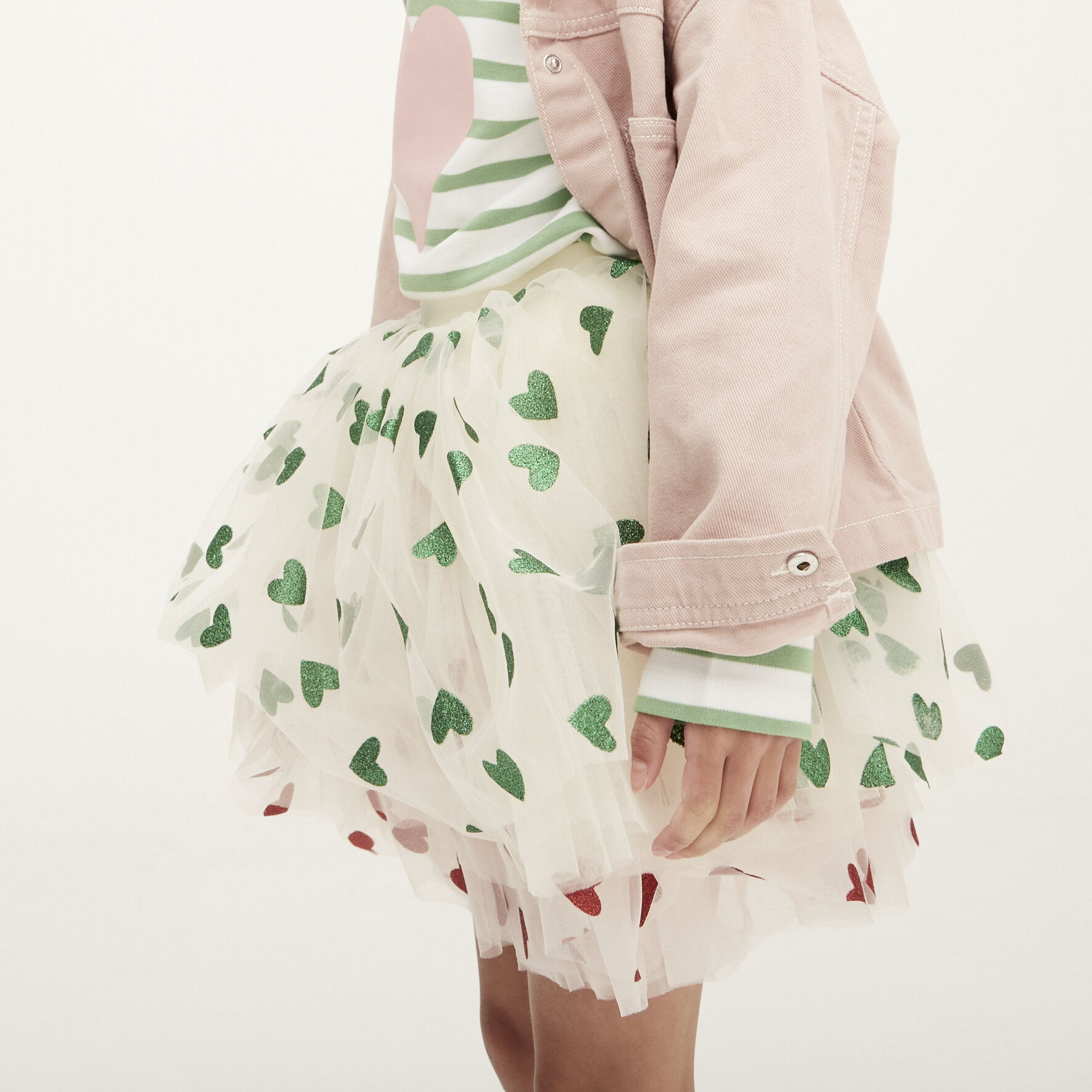 Vanilla Tutu with Green Glitter Hearts - Image 2