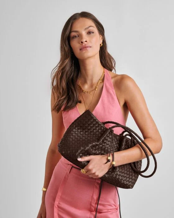 Nova Woven Small Shoulder Tote | Chocolate - Image 5