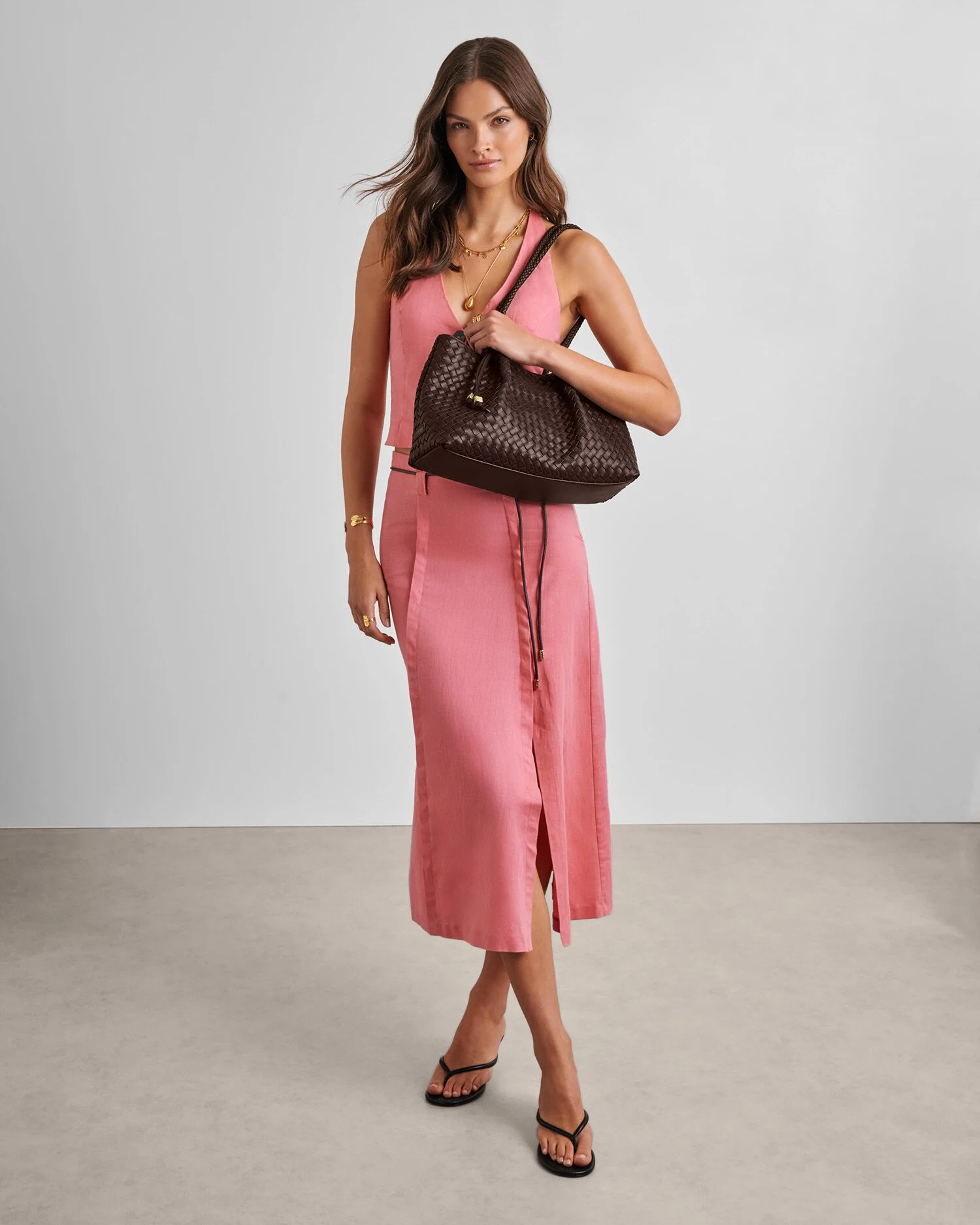 Nova Woven Small Shoulder Tote | Chocolate - Image 6