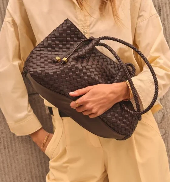 Nova Woven Small Shoulder Tote | Chocolate