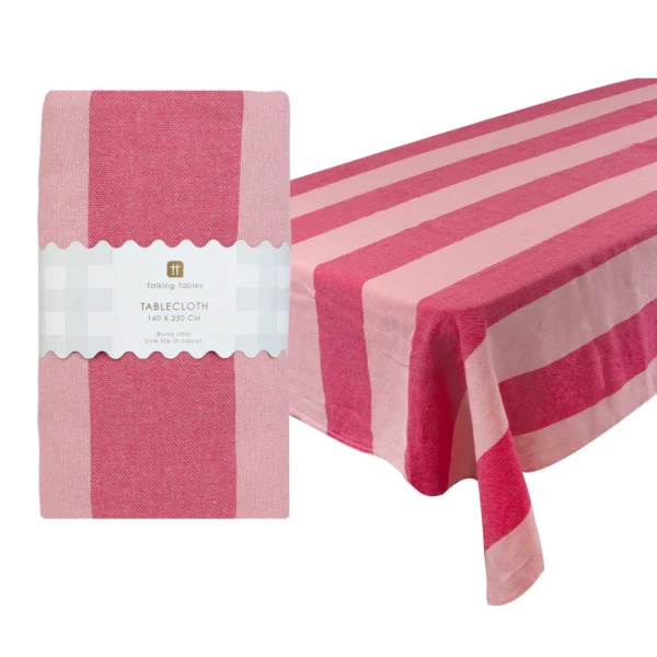 Pink Stripe Cotton Tablecloth | Extra Large