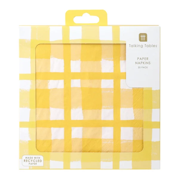 Yellow & White Check Paper Napkins | 20 Pack