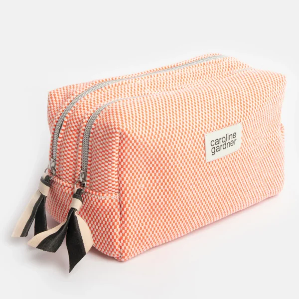 Woven Check Large Travel Wash Bag | Orange
