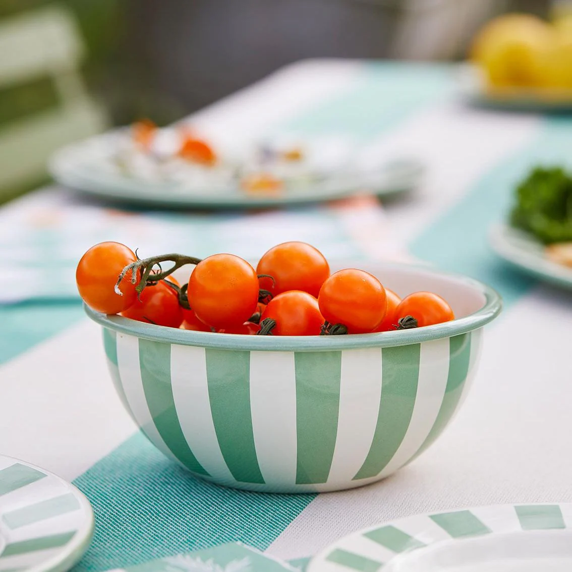 Green Stripe Enamel Bowl | 16cm - Image 2
