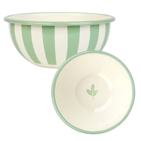 Green Stripe Enamel Bowl | 16cm